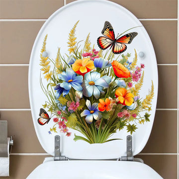 Butterfly Flower Toilet Seat Stickers Self-Adhesive