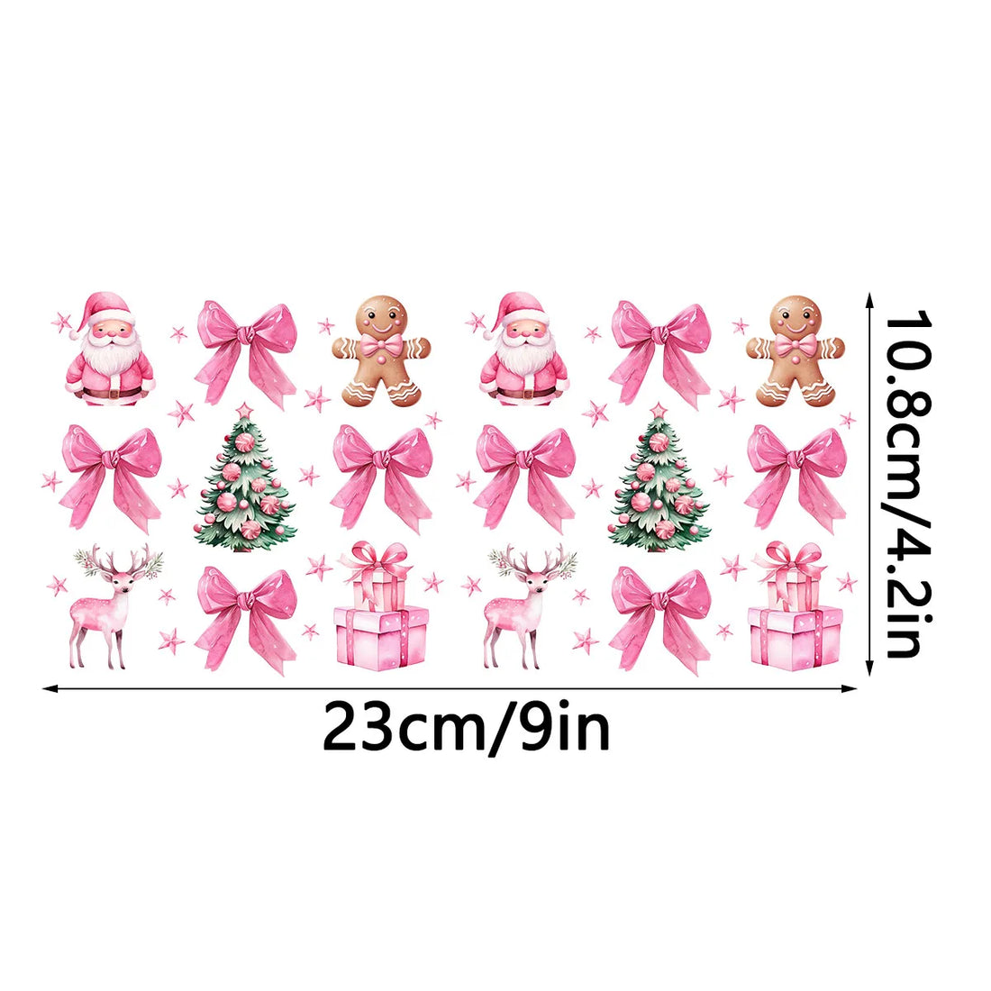 Pink Santa Claus Bow Christmas Sticker 16oz Glass Cups