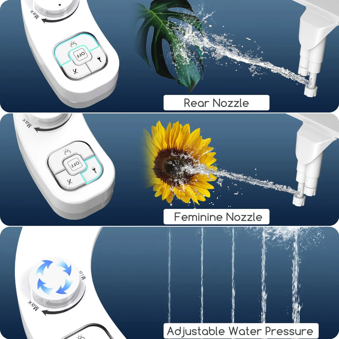 Non-Electric Left-Hand Bidet - Self Cleaning Dual Nozzle (Frontal and Rear Wash) Fresh Water Bidet