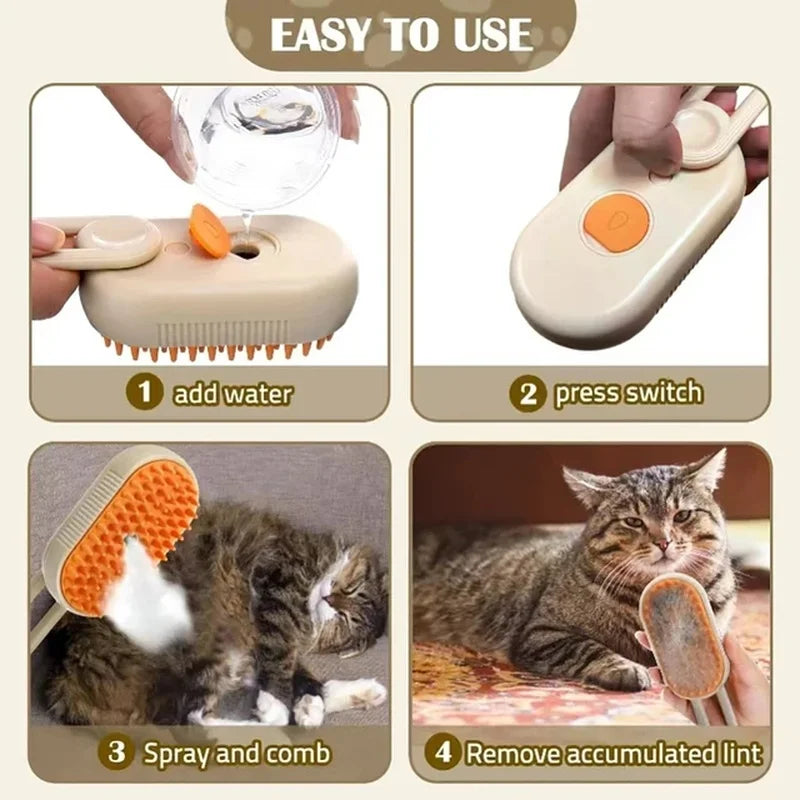 3 in 1 Cat Steam Brush One Touch Spray