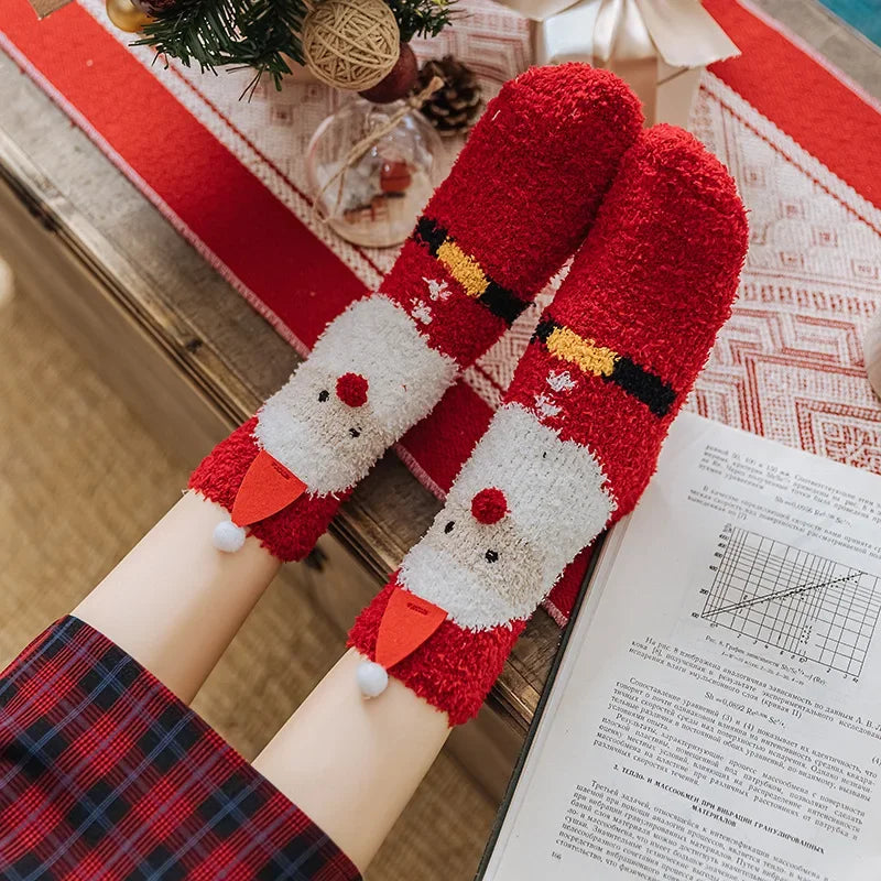 Christmas coral fleece socks