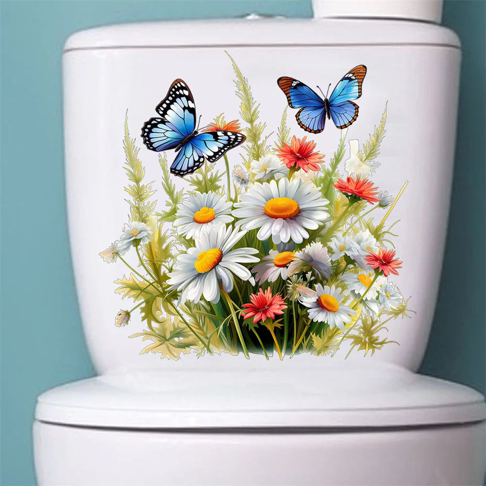 Butterfly Flower Toilet Seat Stickers Self-Adhesive